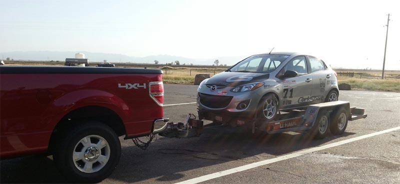 CorkSport Mazda 2 on trailer